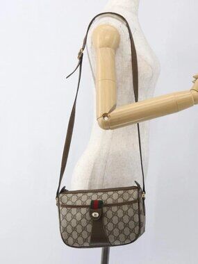 GUCCI GG Supreme Web Sherry Line Bag PVC Beige Gold